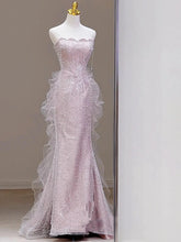 BXOXO Pink Shiny Strapless Celebrity Dresses Bead Sleeveless Off Shoulder Tulle Elegant Light Luxury Mermaid Toast Prom Evening Gowns